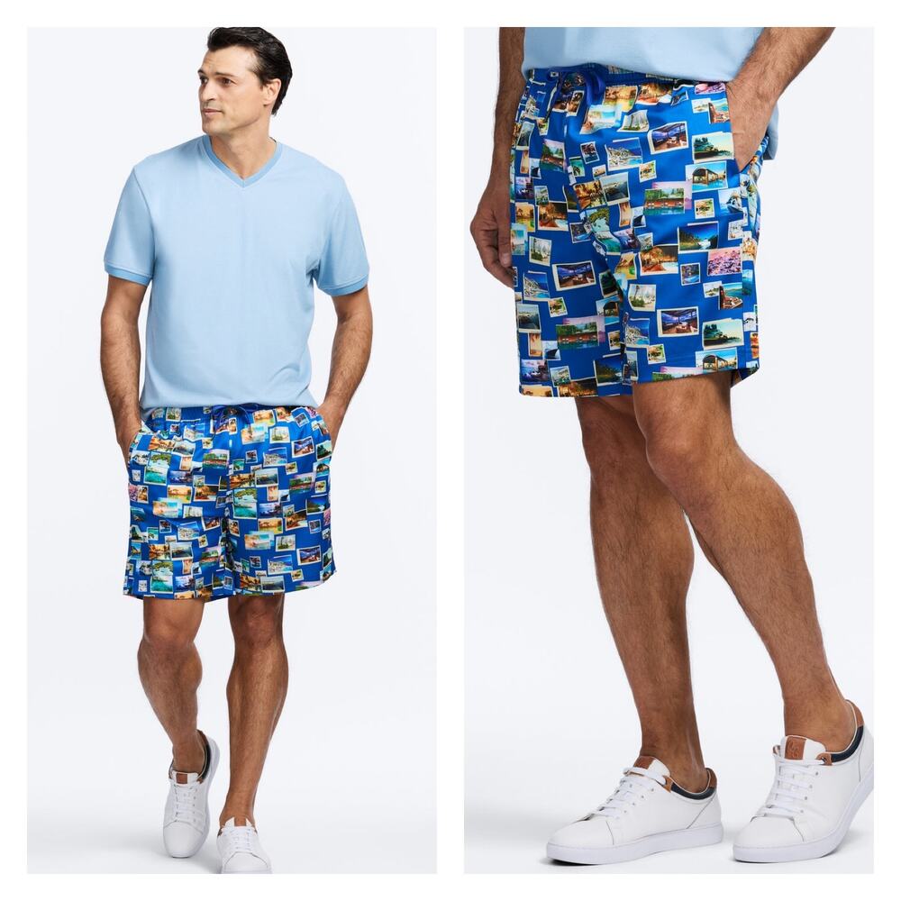 Robert Graham Postcards Royal Blue Swim Trunks Shorts Size XL